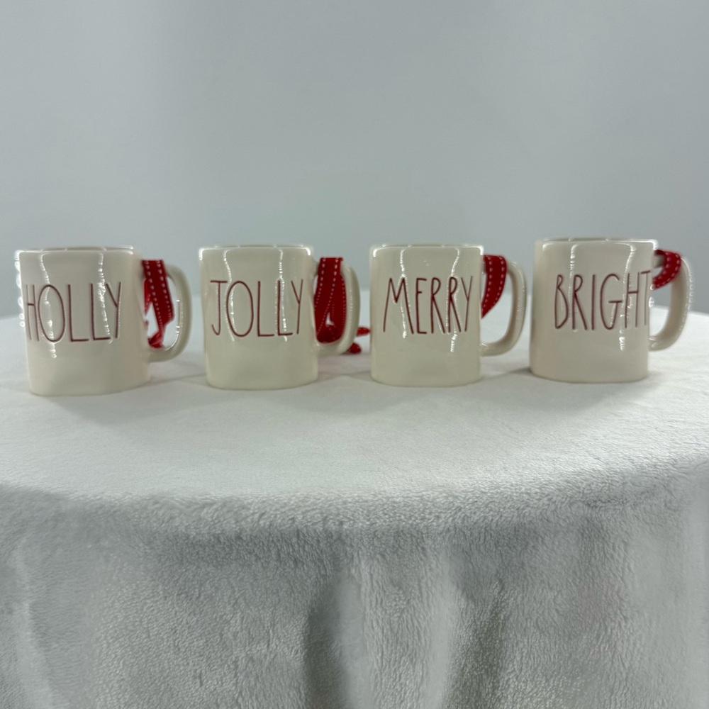 Rae Dunn Holly, Jolly, Merry & Bring Mini Mug Ornaments